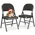thumbnail image 1 of YLGJ Metal Folding Chairs Set of 2, PU Padded Stackable Black, 1 of 7