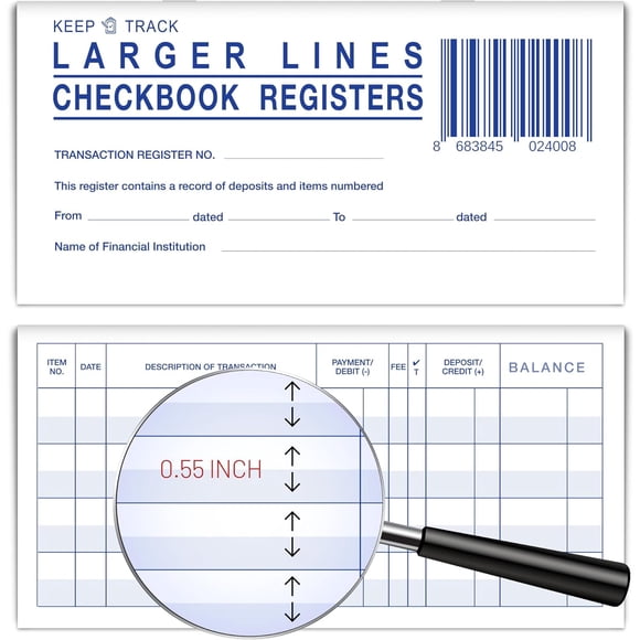 LAICAIW 10 PCS Larger Lines Check Registers for Personal Checkbook-Deposit, Credit, Bank Account Checkbook Ledger Transaction Registers-Low Vision Easy to Read-Calendar 2023 2024 2025