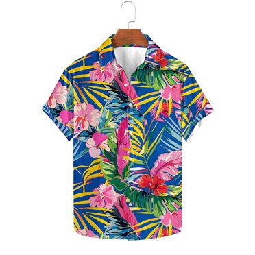 Weiqiqre Mens T-shirts Summer Beach Casual Short Sleeve Button Down Shirts Printed Tropical Vacation Shirts