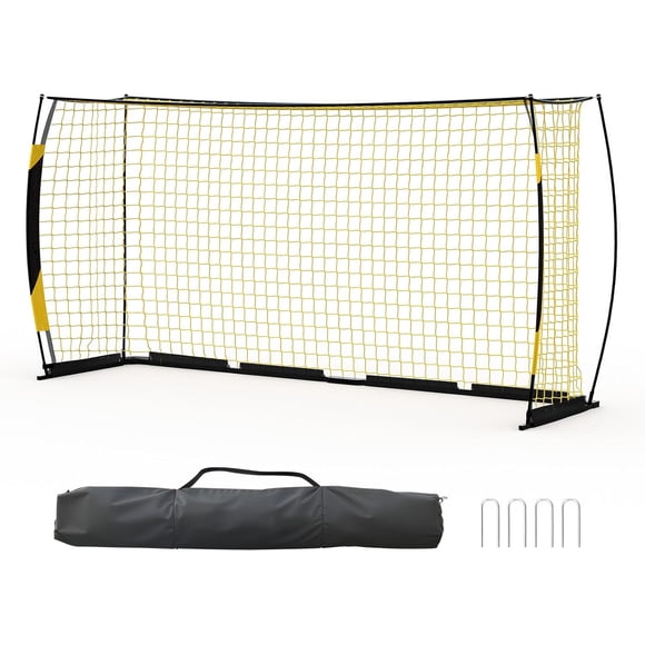 Soccer Goal Portable, Football Training Net - 12x6 FT Heavy Duty Collapsible Metal Frame, All-Weather Practice Goal for Teens/Youth/Adults (Black/Yellow, Includes Carry Bag)