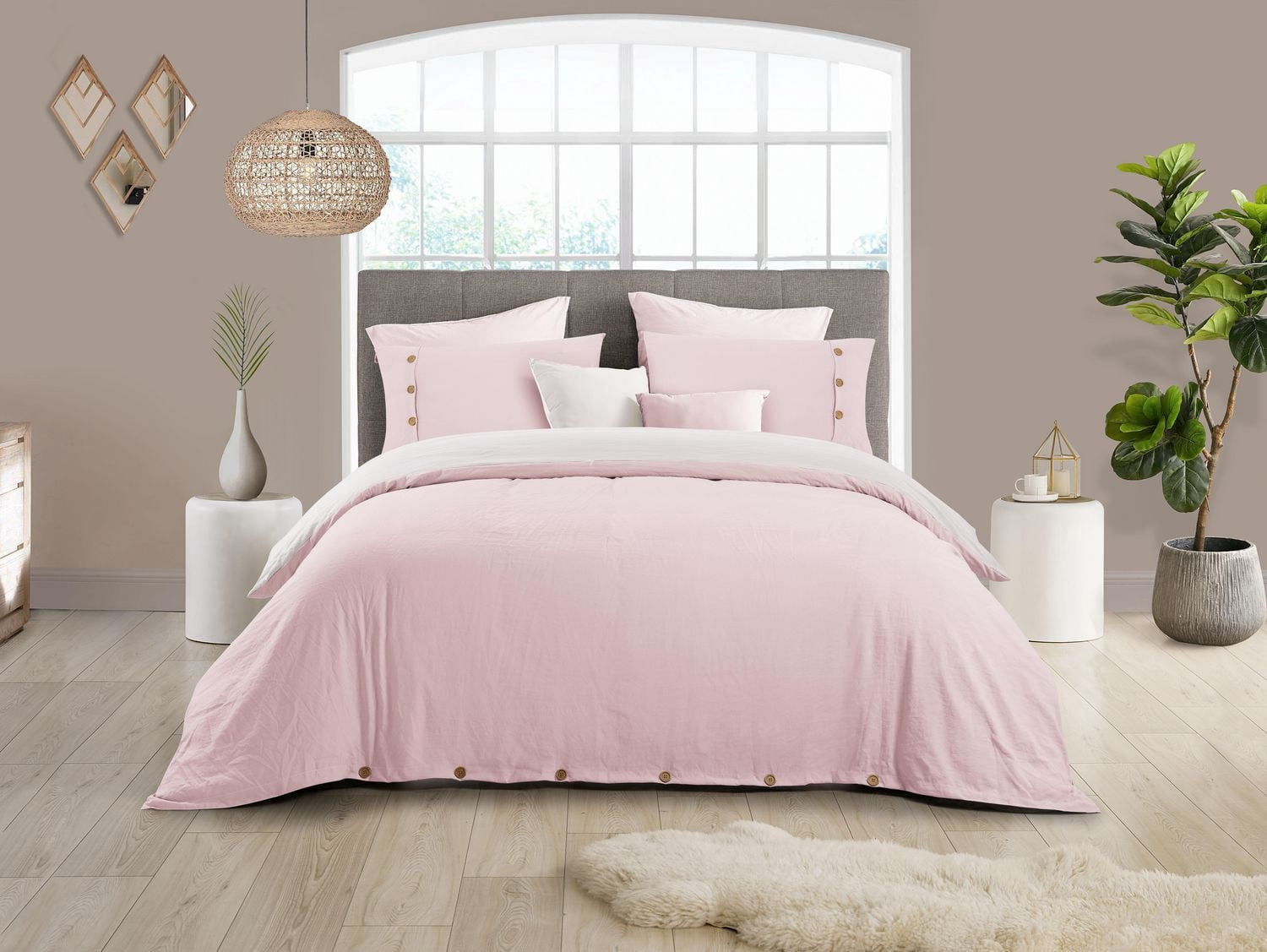 Swift Home Reversible Ultra Soft Solid Duvet Cover Set with Decorative Button Closure, King, Pink