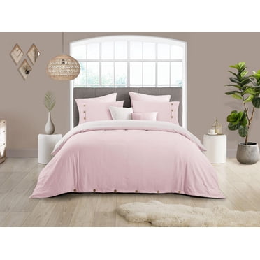 Swift Home Reversible Ultra Soft Solid Duvet Cover Set with Decorative Button Closure, King, Pink