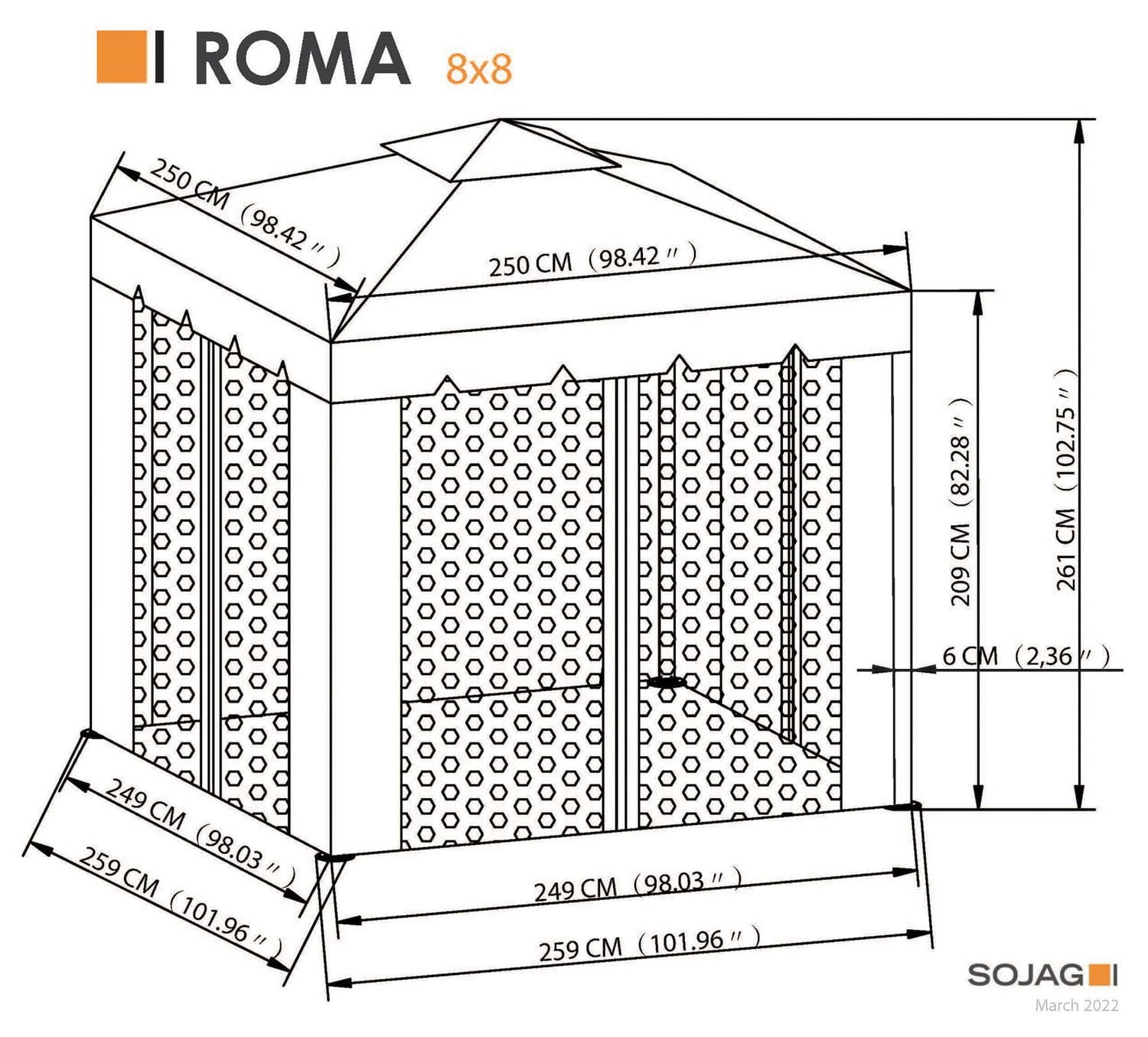 Sojag, abri soleil Roma 10 pi x