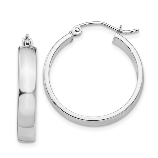 Boucles d'Oreilles Créoles Polies en Or Blanc 14K