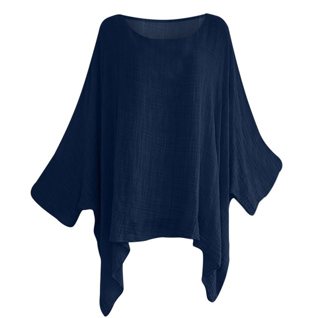 IROINID T-Shirts à Manches Longues pour Femmes Réduits Col Rond T-Shirt à Manches Courtes Été Blouse Ample Unie, Bleu
