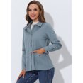 thumbnail image 3 of INSPIRE CHIC Women's Drawstring Waist Flap Pockets Lightweight Utility Jacket Grey Blue L, 3 of 5