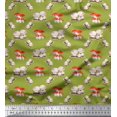 thumbnail image 1 of Soimoi Green Heavy Satin Fabric Mushroom Vegetable Printed Fabric 1 Yard 54 Inch Wide, 1 of 2