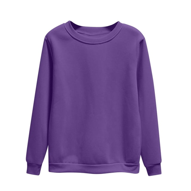 Moxiu Chandails à Col Rond pour Femmes Automne Manches Longues en Molleton Chandail de Base Uni Chandail à Enfiler Hauts Chandail Jumper Chandail Violet, TTG