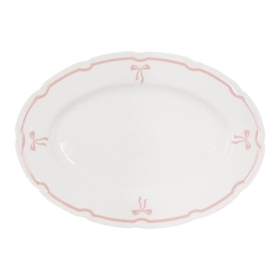 Holiday Time Maison De Noel CollectionPlat de service ovale de Noël avec nœuds en ruban rose, 13,5 x 9,7 po, en grès, 1 pièce