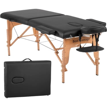 BestMassage 28" Portable Massage Table, Foldable Adjustable Massage Bed with Carry Case, Professional PU Leather Spa Table for Therapy, Facial, Tattoo, Esthetician & Salon, Black