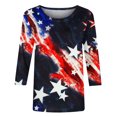 thumbnail image 4 of Pompotops Mode Femmes Imprimé T-shirt Mi-Longueur Manches 3/4 Blouse Col Rond Casual Tops Dégagement, 4 of 4