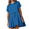 thumbnail image 2 of EQWLJWE Summer Patchwork Mini Dresses for Women 2024,Pleated Ruffle Dresses for Women Crew Neck Short Sleeve Dress ,Solid Ruffle A Line Beach Boho Long Maxi Dress with Pockets, 2 of 9