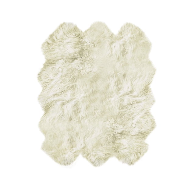 H-Natural New Zealand Sheepskin Rug in natural cream with ultra-thick 2.5-inch pile and soft micro suede anti-skid backing, featuring dense, fade-resistant sheepskin fur in an organic shape, suitable for indoor use in high-traffic areas or as a plush seat cover.