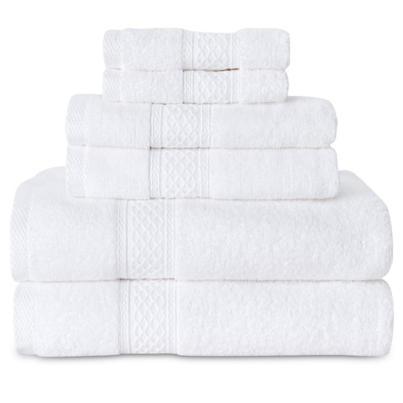 Gogreen White Bath Towel Sets of 6 Pieces, 2 Bath Towels 2 Hand Towels 2 Washcloths, 100% Cotton Highly Absorbent Towels for Bathroom, Gym, Hotel (White)