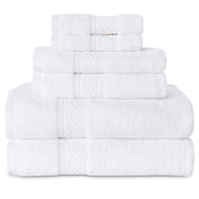 Gogreen White Bath Towel Sets of 6 Pieces, 2 Bath Towels 2 Hand Towels 2 Washcloths, 100% Cotton Highly Absorbent Towels for Bathroom, Gym, Hotel (White)