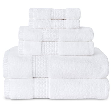 Gogreen Ensembles de Serviettes de Bain Blanches de 6 Pcs, 2 Serviettes de Bain 2 Serviettes à Main 2 Débarbouillettes, Serviettes 100 % Coton Hautement Absorbantes pour Salle de Bain, Gym, Hôtel (Blanc)