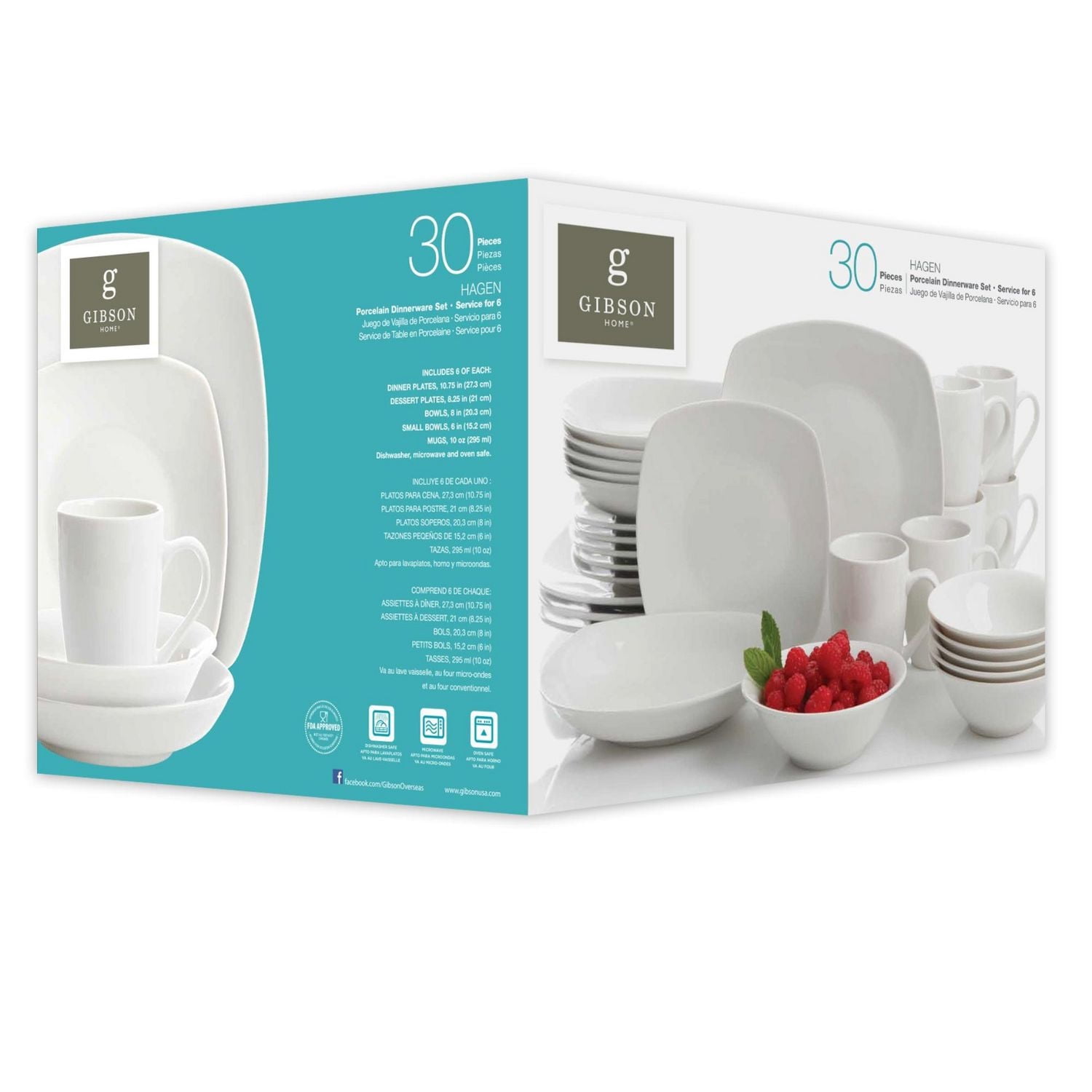 Gibson Home Hagen Service de table 30 pièces, service pour 6 personnes, blanc, céramique fine