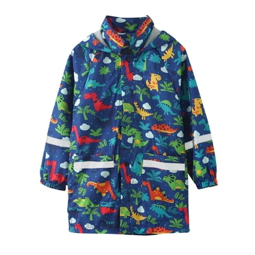 YOUSNH Children's Boys Girls Button Rain Jacket Hooded Windproof Raincoat Kids Long Sleeve Hoodie Trench Girls Rain Wear Dark Blue 6-7 Years
