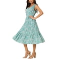 thumbnail image 4 of INSPIRE CHIC Robe d'Été Bohème de Plage pour Femme, Col en V, Sans Manches, Florale, Fluide, à Nouer, Midi, Décontractée, Robe Soleil, L Vert, 4 of 6