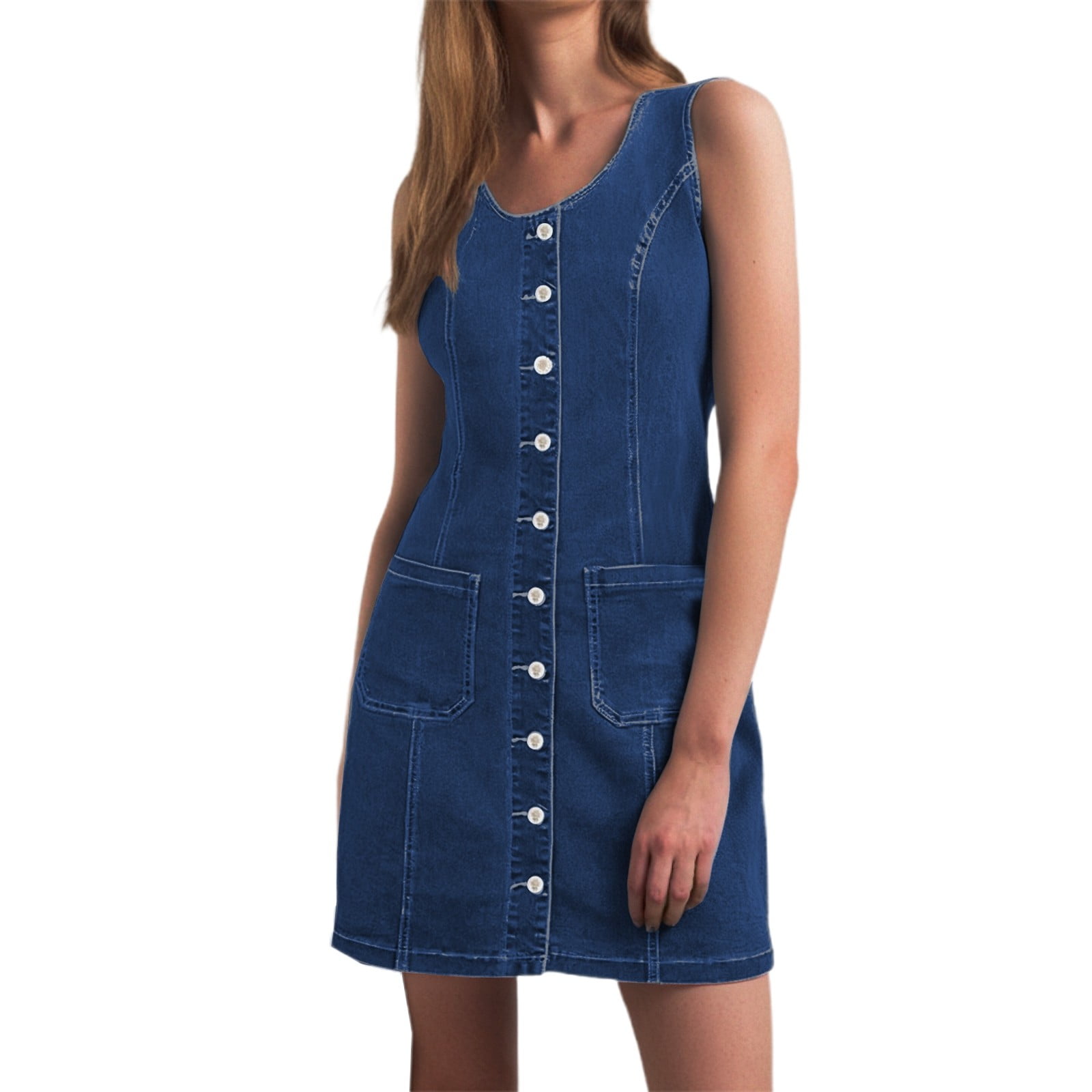 sleeveless plus size denim dress Women's Button Down Casual Summer Jean Mini Dress with Patch Pockets Trendy Western Style COLOR:Cream (picture) 262 Red Ikat Cotton Maxi Sunnyshic