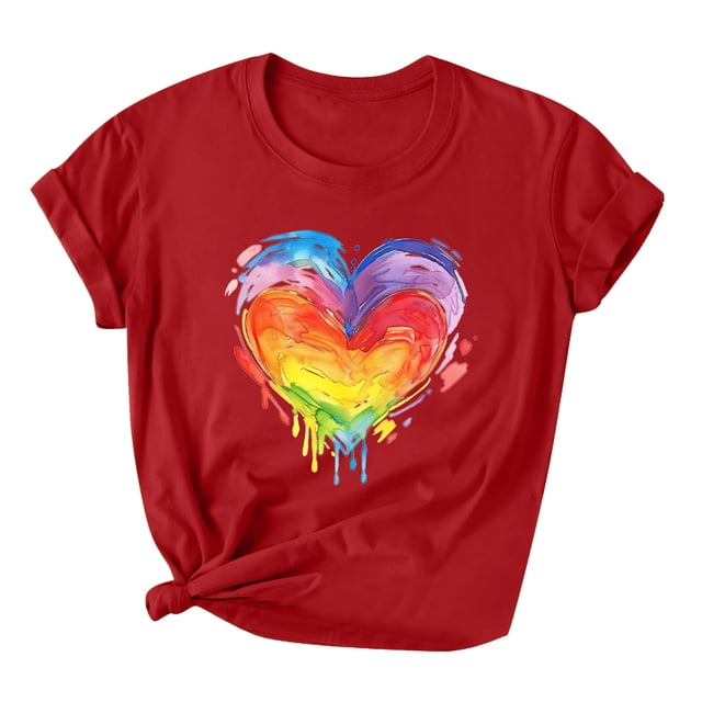 RKSTN Chemise de Fierté pour Femmes LGBT Coupe Ample Décontractée Tops Égalité Inspirante Été Mignon Cœur Imprimé Manches Courtes Col Rond Chemise de Fierté