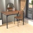 thumbnail image 3 of Patiojoy 4PCS Dining Table Set Kitchen Table with Bench and Chairs Industrial Gathering Bench Dining Set Brown, 3 of 7