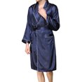 thumbnail image 2 of Gupgi Men Satin Bathrobe Contrast Color Long Sleeve V Neck Midi Night Robe with Pockets, 2 of 7