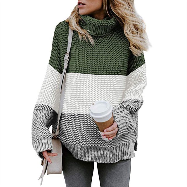 RKSTN Sweaters for Women Winter Casual Turtleneck Pullover Blouse Knitting Long Sleeve Patchwork Tops Sweaters Fall Sweaters