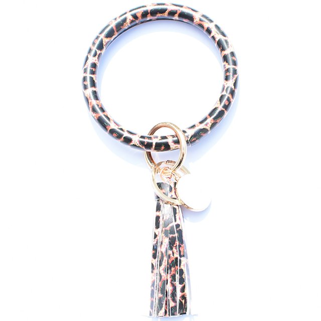RKSTN Keychain Bracelet en Cuir Tendance Mode Grand avec Pompon Bague Ronde Keychain Bijou Wristban Keychain
