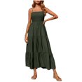 thumbnail image 1 of Robes d'Été pour Femmes Bohèmes à Bretelles Spaghetti, Smockées, à Étages, Longues, de Plage, Soleil, Sans Manches, Unies, Robe Maxi, 1 of 9