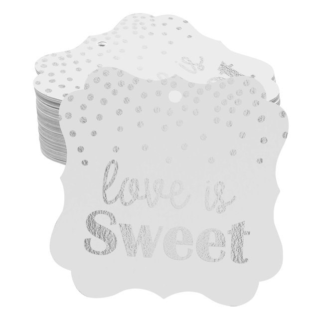 Inkdotpot Pack Of 50 Love Is Sweet Wedding Paper Tags DIY Craft Bracket Shape Real Silver Foil Hang Tags