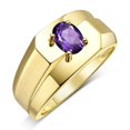 thumbnail image 3 of RYLOS Men's Rings 14K Yellow Gold Ring Classic Solitaire 7X5MM Oval Shape Gemstone Designer Band Amethyst February Birthstone Rings For Men Size 9, 3 of 7