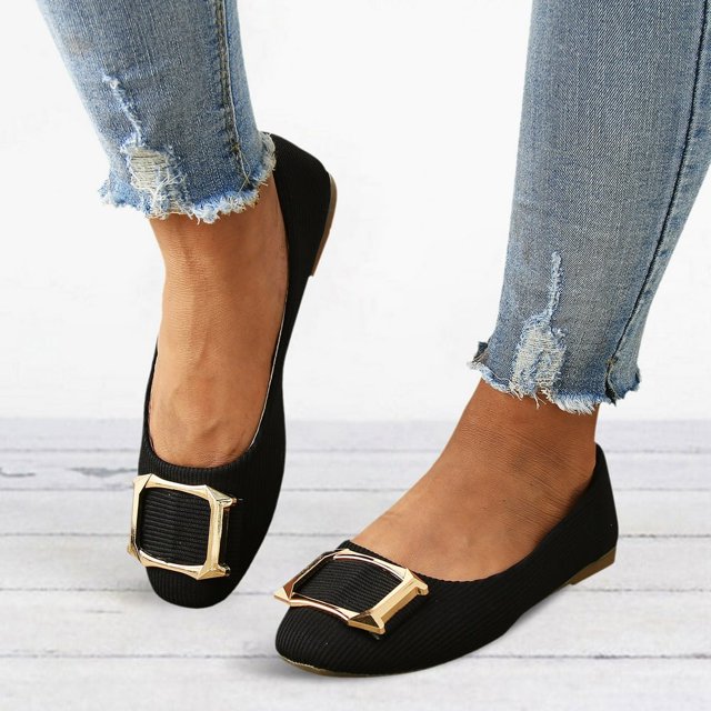 Chaussures Plates à Boucle Carrée pour Femmes, à Enfiler, Décolleté Peu Profond, Chaussures Simples, Chaussures Décontractées, Chaussures de Travail