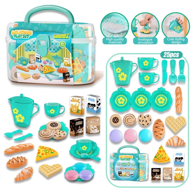 Kids Afternoon Tea Pretend Play Set – Kitchen Tableware, Tea & Food Toys with Storage Case