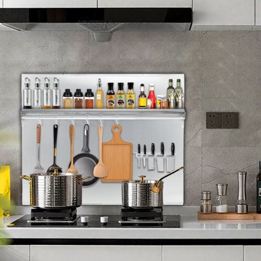 EDTara Dosseret de Cuisinière Commercial en Acier Inoxydable, Panneau Arrière avec Tablette de Rangement, Porte-Couteaux et Trous Pré-Percés