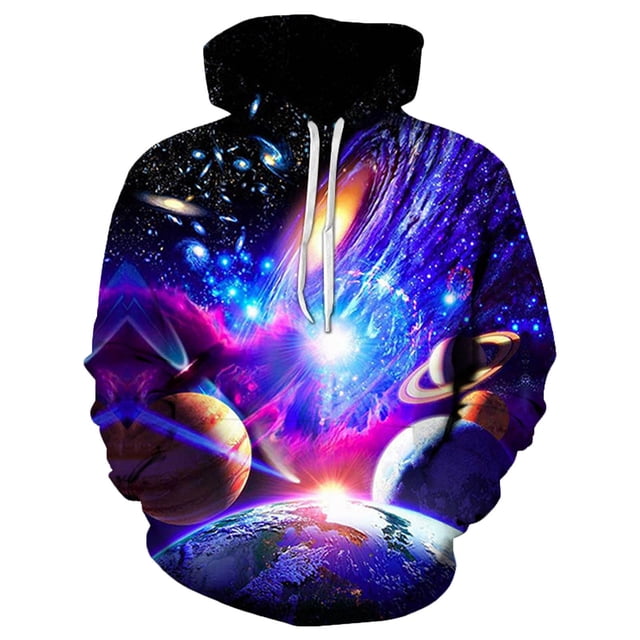 RKSTN Chandails à Capuchon pour Hommes Mode d'Automne Chandail Doux Mode Décontractée Impression Numérique Galaxie Chandail à Manches Longues Col Rond Blouse Chandail pour Hommes