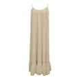 thumbnail image 2 of Tauxra Robe Maxi Sans Manches à Col en V pour Femmes, Robe Dos Nu à Bretelles Spaghetti Ajustables avec Ourlet à Volants, Robe Longue Décontractée Plissée Unie, 2 of 6