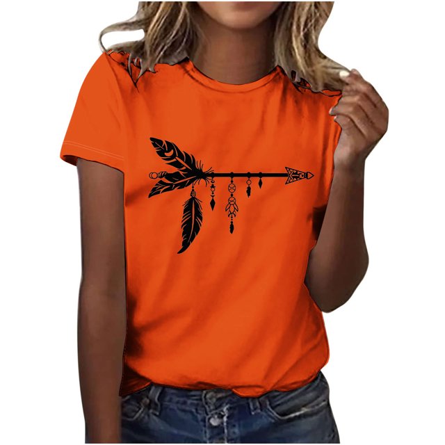 Dadaria Chemise Orange pour Femmes Hauts Manches Courtes T-Shirt Col Rond Attrape-Rêves d'Été Blouses TG