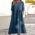 thumbnail image 2 of Robe Longue d'Été pour Femmes en Coton et Lin Grande Taille, Col Ras du Cou, Décontractée, Ample, Tunique, Robe T-Shirt, Robe de Printemps avec Poches, 2 of 6