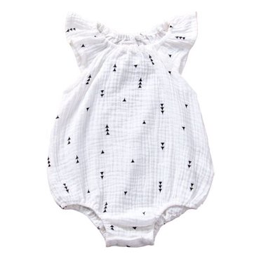 Faithtur Baby Girl Cartoon Printed Romper Flying Sleeve Casual Jumpsuit