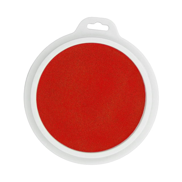 Washable Ink Pad by Ymiko, featuring a round design with a vibrant red water-based ink surface, encased in a white plastic frame with a sealed transparent cover. Suitable for wood, fabric, and scrapbook crafts, as well as kids' DIY graffiti and fingerprint art. Diameter approximately 18cm (7.1in).