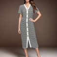thumbnail image 2 of Kcodviy Women Casual Summer Dresses Ruched Midi Dress Short Sleeve Striped Midi Summer Midi Dresses for Women Dresses Decorative Button Ribbed Knit Dresses Party Dresses, 2 of 3