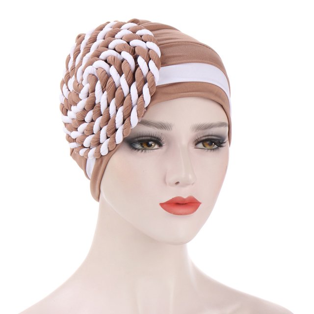 KIHOUT Beanies Hats Women India Hat Patchwork Braid Muslim Ruffle Chemo Hat Beanie Wrap Cap