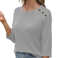 thumbnail image 4 of Pincandy Chandails pour Femmes Mode d'Automne Hauts à Manches 3/4 Col Ras du Cou Chemises à Boutons Chandail Décontracté Mignon Vêtements d'Hiver, 4 of 5