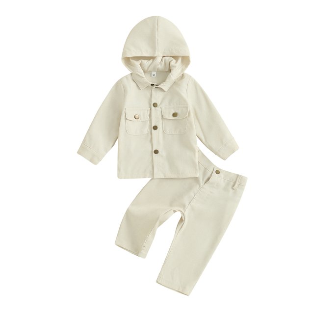 FOCUSNORM Ensemble 2 Pcs Filles Garçons Veste à Capuche à Manches Longues avec Fermeture à Boutons et Pantalon