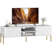 HOMCOM Meuble TV pour téléviseurs jusqu'à 65 po, Table de console TV avec rangement, Blanc