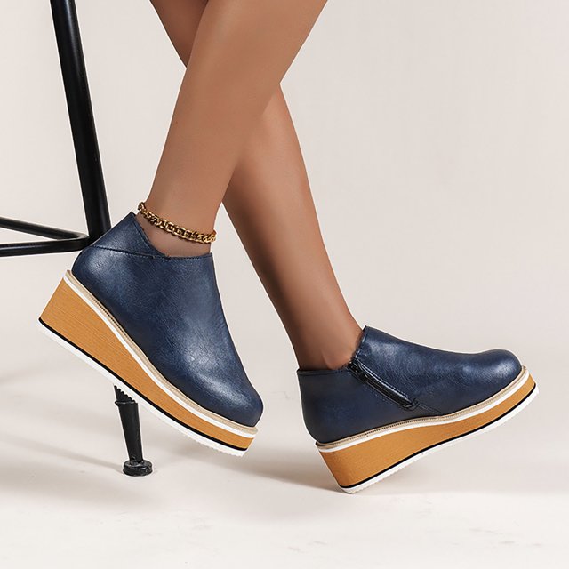 EGNMCR Bottines pour Femmes Femmes Chaussures Rétro à Semelle Plate Décontractées Grande Taille à Enfiler Chaussures à Double Fermeture Éclair