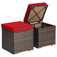 thumbnail image 1 of Patiojoy 2 Pieces Patio Ottoman Multipurpose Outdoor Wicker Footstool Storage Box Side Table w/ Solid Metal Frame Additional Seating w/ Removable Cushions Red, 1 of 7