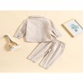 thumbnail image 4 of POINTERTECK Toddler Baby Boy Cotton Linen Pants Set Solid Color Long Sleeve Button Down T-Shirt Tops Pants Fall Clothes Outfit, 4 of 7