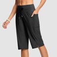 thumbnail image 4 of Lenpel Women's Athletic Long Shorts High Waisted Straight Leg Drawstring Side Split Hiking Cargo Shorts Workout Bermuda Shorts, 4 of 7